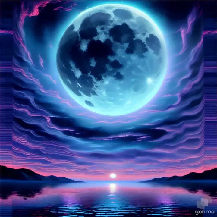 a painting of a full moon over a body of water