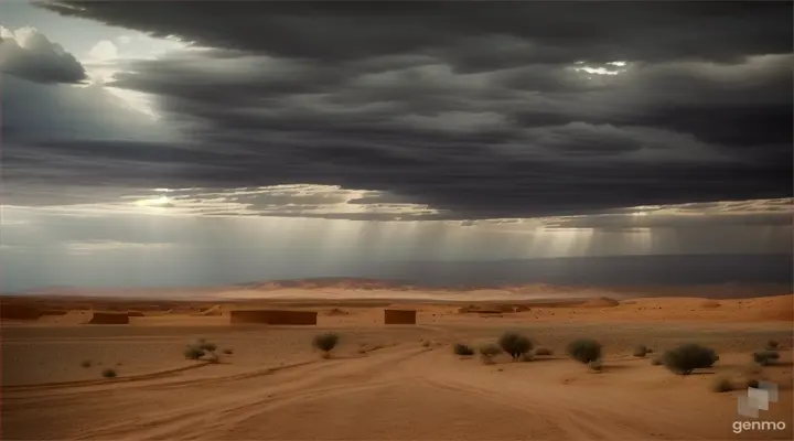 تظهر غيوم سوداء في الأفق وتبدأ بالتجمع فوق المنطقة في الصحراء