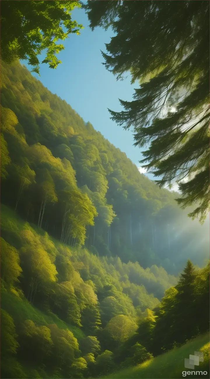 a nature hill, plants, and tress growing up in green, in vertical format video..