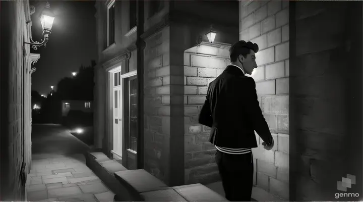 in the night..a man was hiding himself behind a boundary wall of terrace..to see a black shadow (man) below the courtyard of the house...