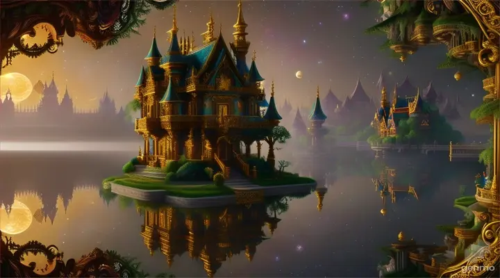 a wonderous and beautiful fantasy world with the Tree House Mansion Village, Bridge, Stars, in the night, insanely detailed and intricate, hyper maximalist, elegant, hyper realistic, super detailed, vivid colours, sunrise, ornate, dynamic, articulate, 8K, <lora:3D_Framed_Wall_Art_-_By_DICE:0.6>, (Framed 3D, 3d Tree), EPIC,  Painstaking Attention To Detail, UHD