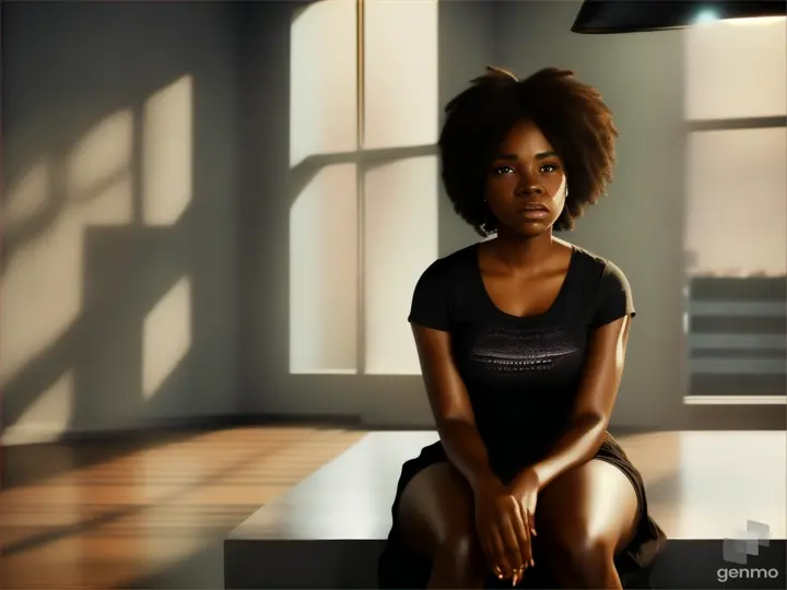 Cinematic sharp realistic full body simple black woman in simple casual clothes.straight hair, she crying sitting in room dynamic motion scene night”
Seed: 37308097082048x1536Public