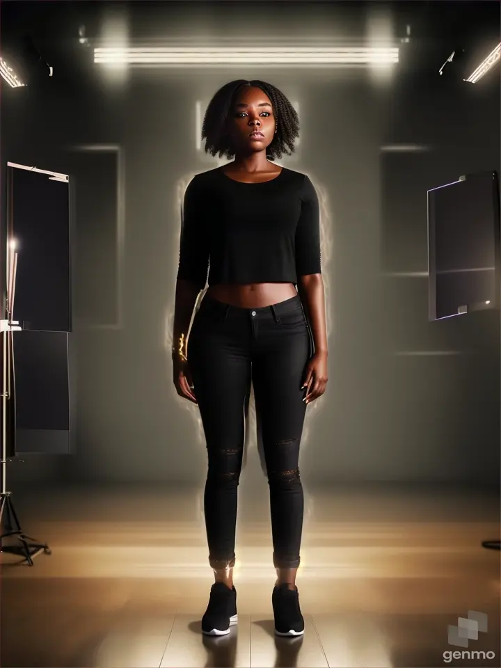 cinematic contour light 8k, ultra realism details sharp full body , sadness black woman angry 25 years old in simple casual clothe, she is sad angry in darkroom night doing black magic dynamic motion suspense night room scene