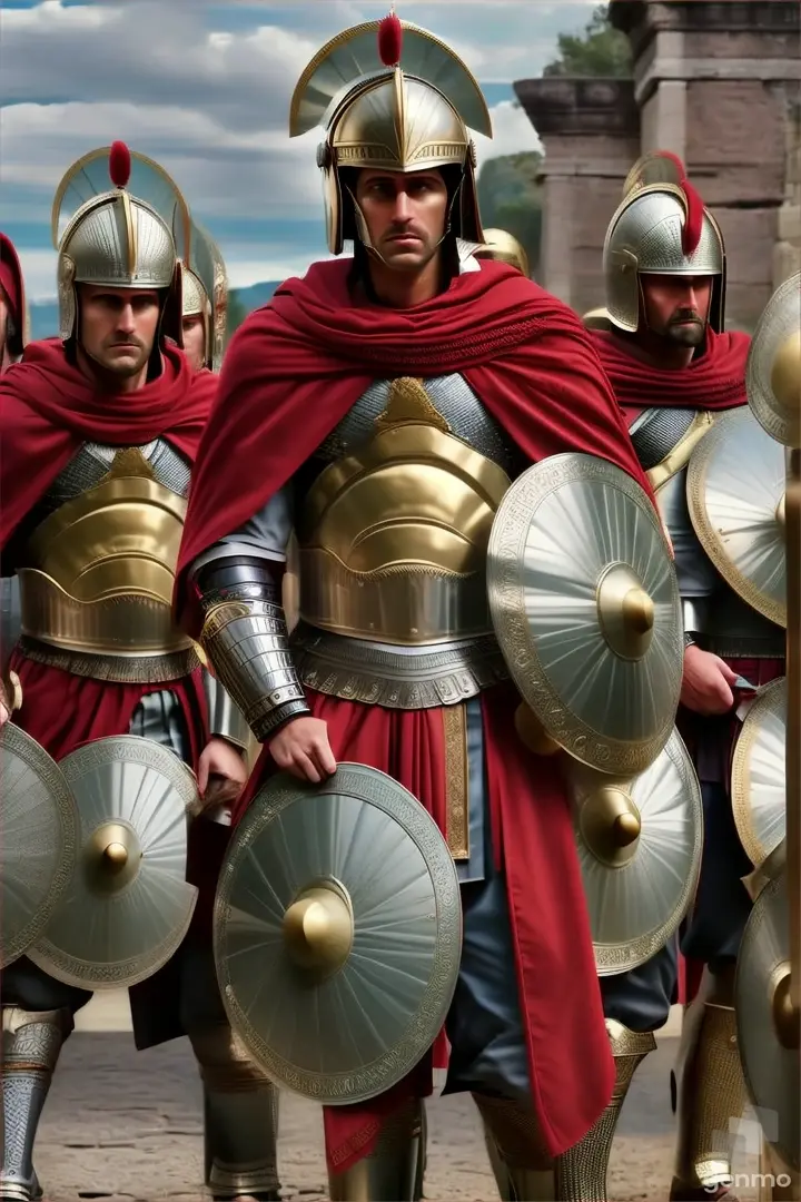 a group of men in roman armor standing next to each other