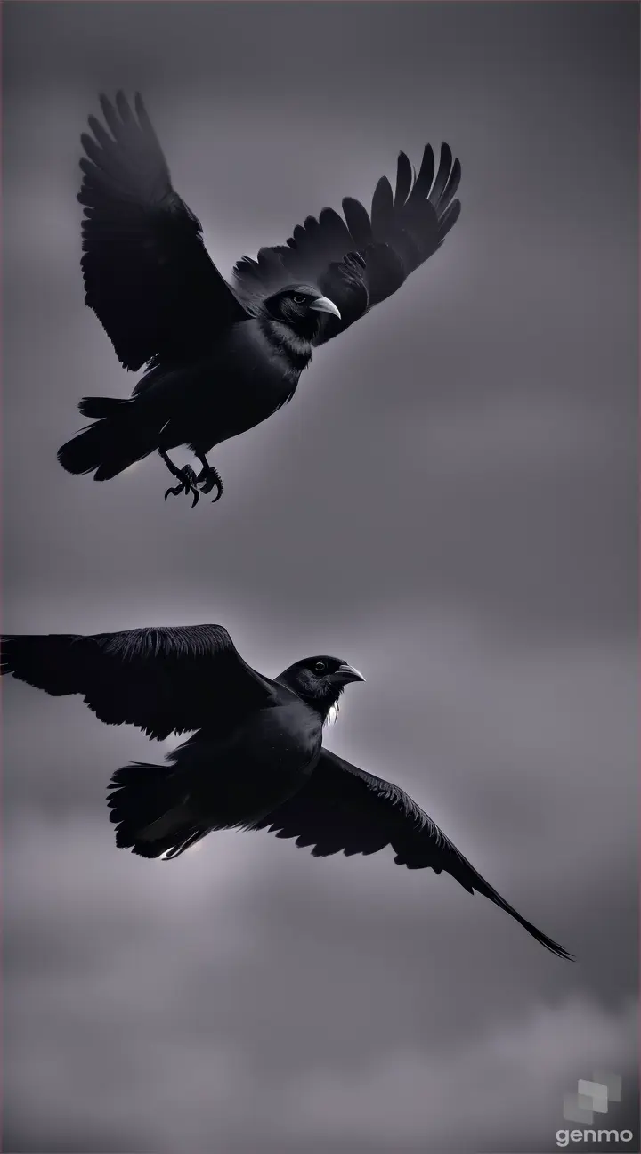 haunted ugly crow flying at midair at night near a village