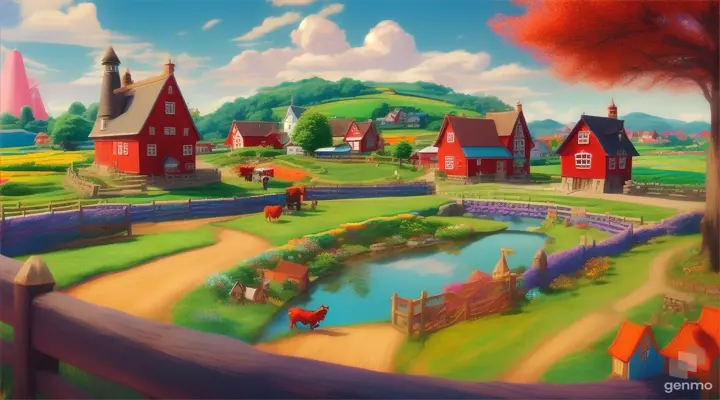 Village farm in Disney movie style 