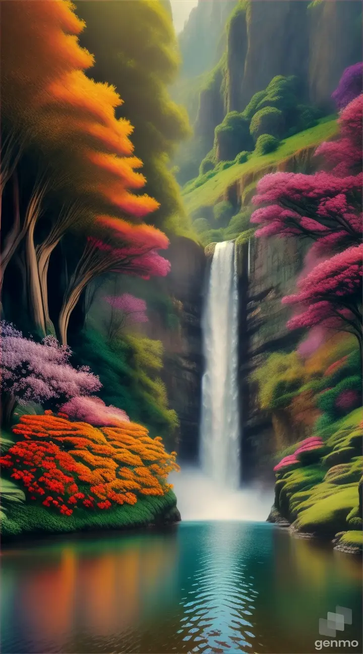 Air terjun impian dipinggirnya bunga warna warni 