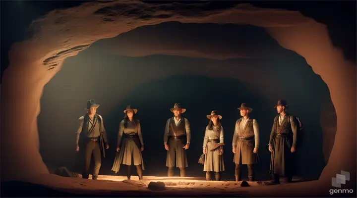 Image of the friends encountering a series of puzzles and challenges within the cave.
