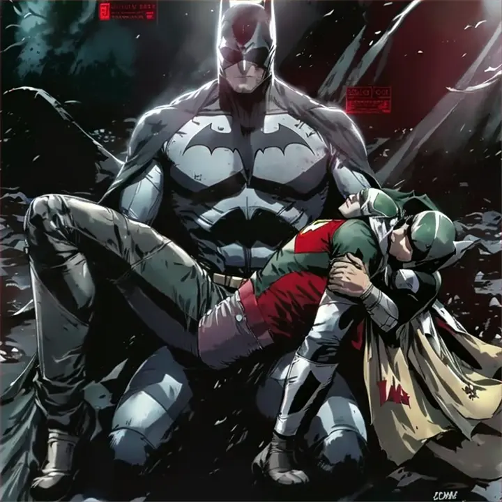 dc dcomics robin symbol on ride suit a comic book cover with a batman sitting on the ground