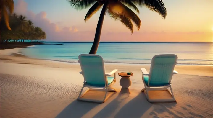 Coconut tree with chair on the beach