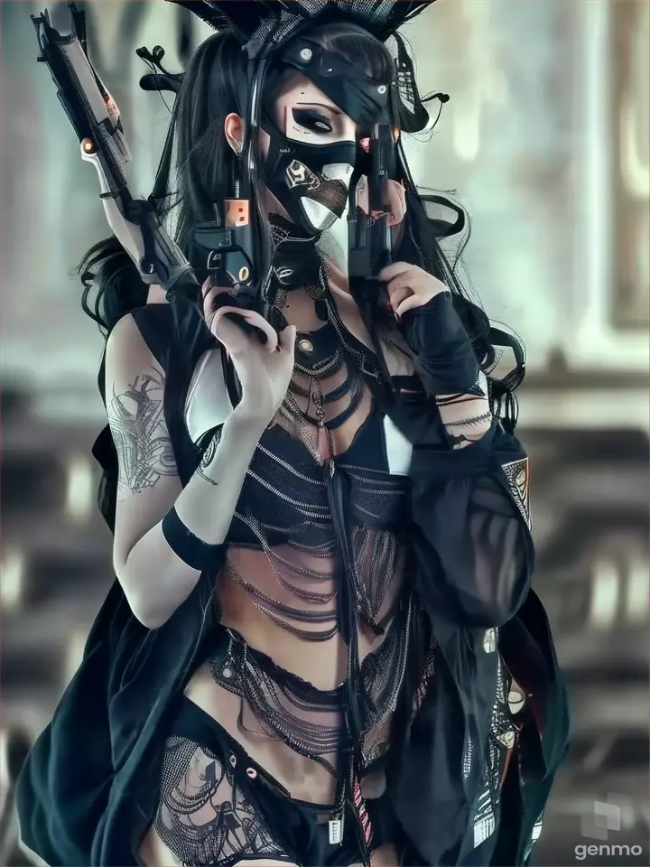 a woman wearing a mask and holding a gun