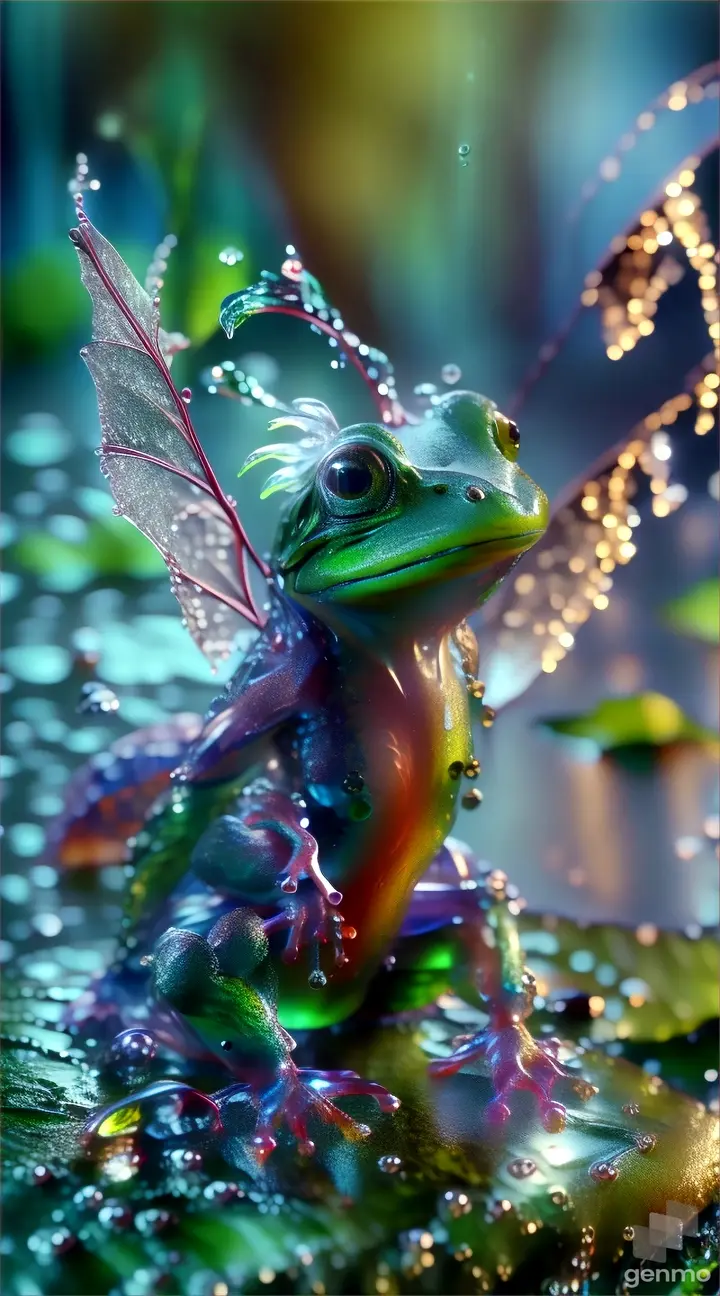 a frog that is sitting on a leaf in the water