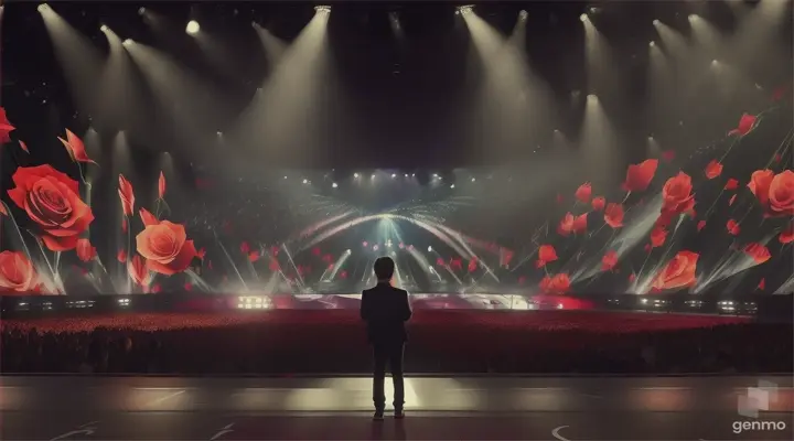 A lone spotlight follows the singer, emphasizing their emotional journey.
Rain falls dramatically on the stage during a particularly poignant verse.
The singer throws a red rose into the audience at the song's climax.
Backdrop projections showcase stormy skies or a burning city, depending on the song's theme. korean