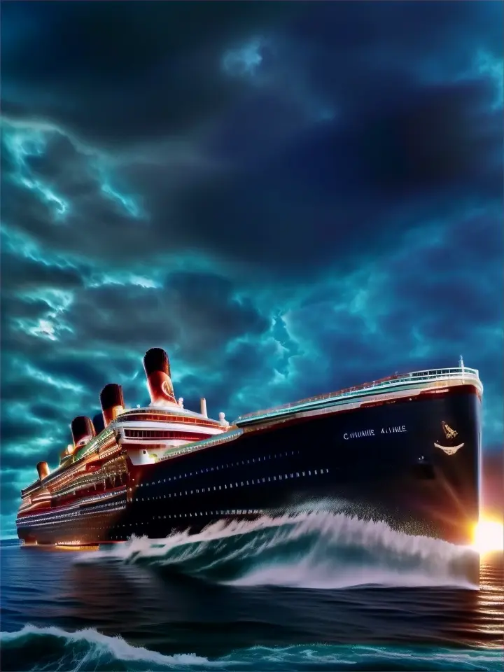 a large cruise  ship in the middle of the ocean 