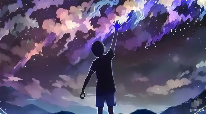 a person reaching up to a star in the sky