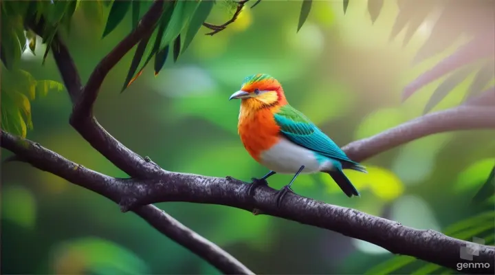 a beautiful jungle with colorful birds