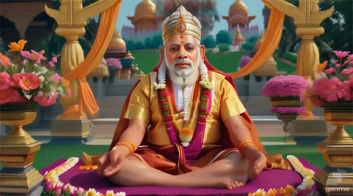 Bhagwan Shri Ram surrounded by blooming flowers, visiting Mata Shabri's ashram Prime Minister Narendra Modi