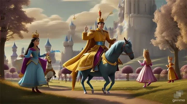 /imagine prompt: 3D animation, personality: [Illustrate Uplifting Cartoon characters engaging in fun activities the northern country's prince, portrayed with regal attire and demeanor, symbolizing the proposed match for Princess Noreen. It should feel otherworldly and magical.] unreal engine, hyper real --q 2 --v 5.2 --ar 16:9