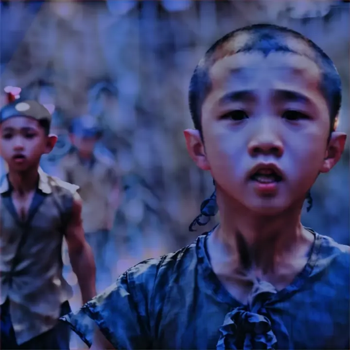 a young boy standing in front of a group of people