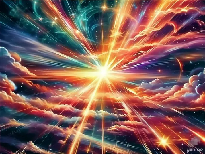 a painting of a star burst in the sky