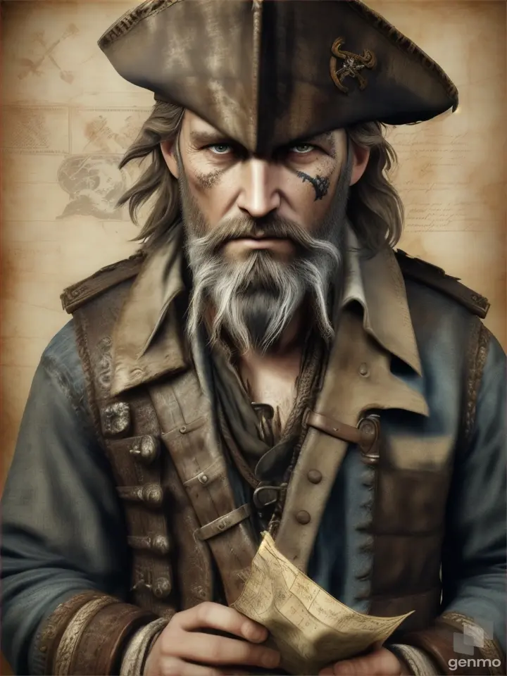 Weathered map pirate with X-marked map