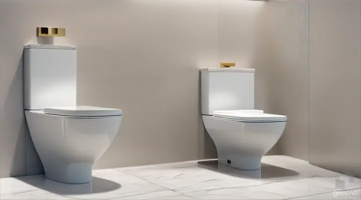 Perfect modern toilet with marble tiles close up