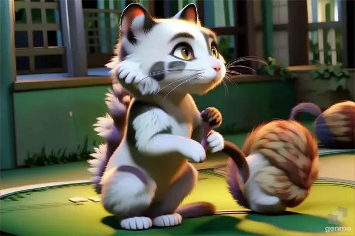 a cartoon cat is holding a squirrel's tail