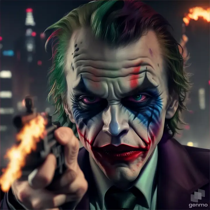 Joker firing with a gun