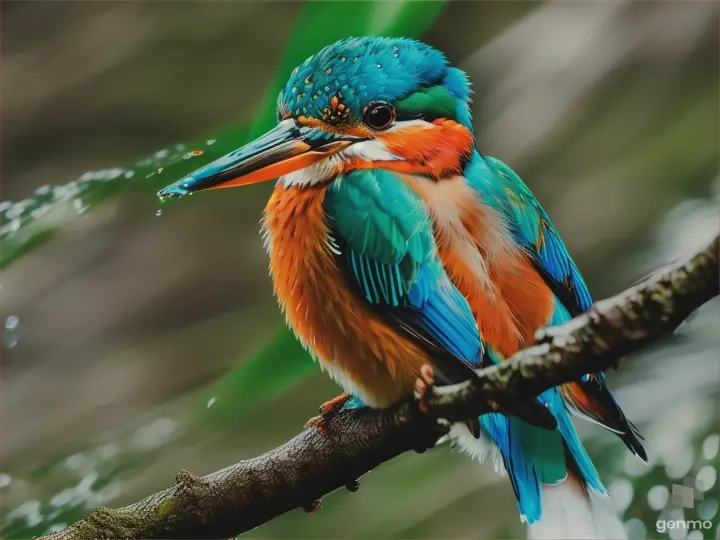 Beautiful Bird Common Kingfisher full color at mini waterfall in the forest