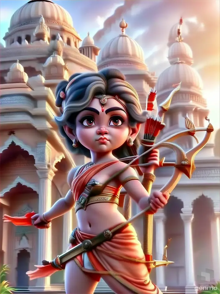 a cartoon character of hindu god ram with a bow and arrow 9:16