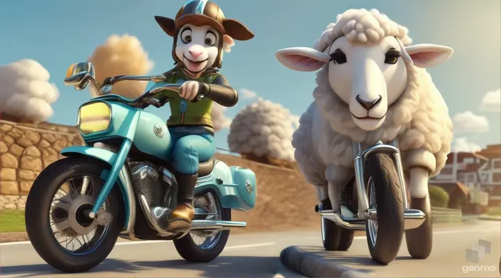 A 3D CARTOON Baa baa little sheep DRIVE BIKE