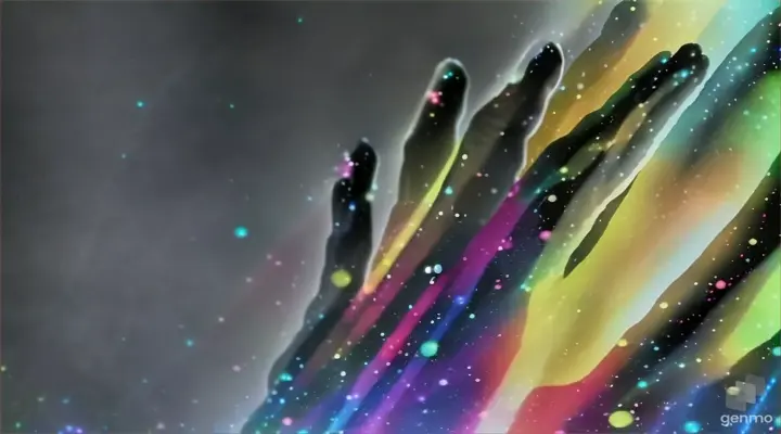 a person's hand with a multicolored design on it