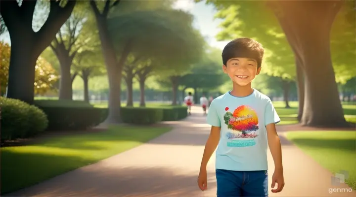 The little boy walking into thepark,weather is so hot, Disney pixar stayle