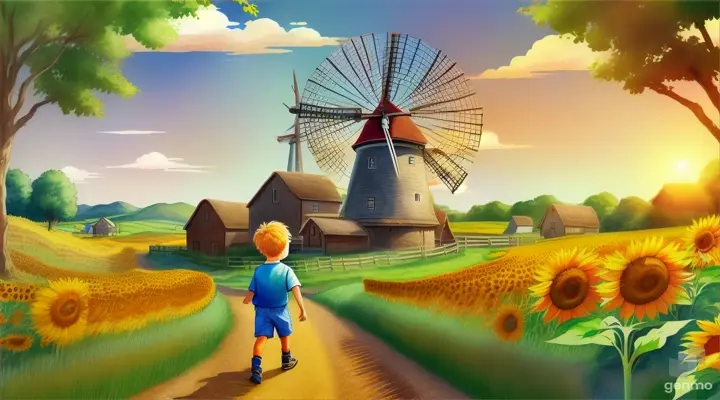 an animated boy in the village who is doing farming 