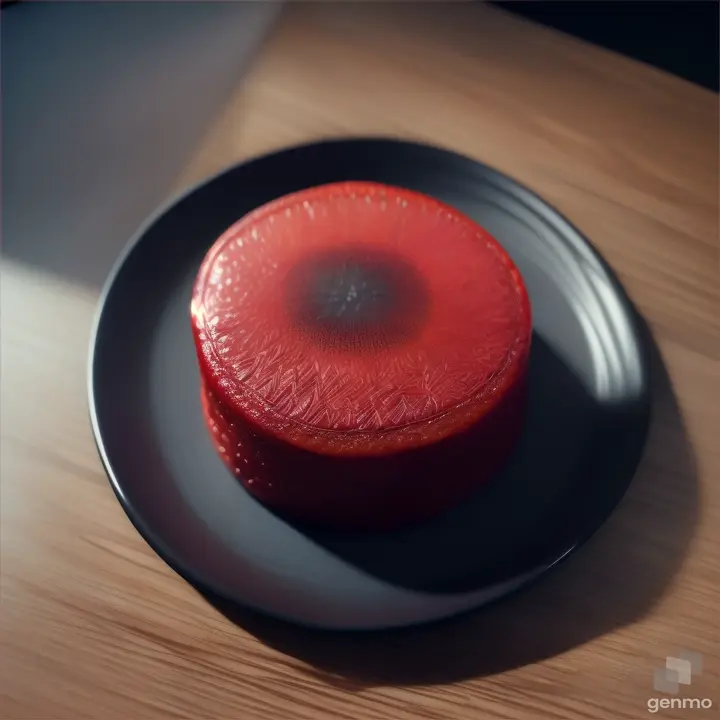 Red rice cake in black plate