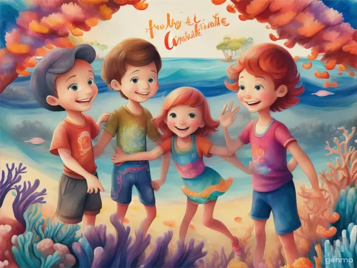 the inhabitants of Coral Haven embraced life's challenges with joy and resilience, their bond stronger than ever before. cartoon illustration 