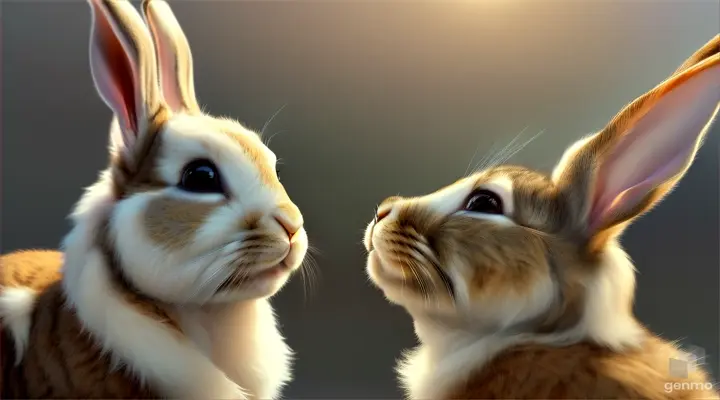 Illustrate the rabbits contemplating the diversity and uniqueness of each living being.
