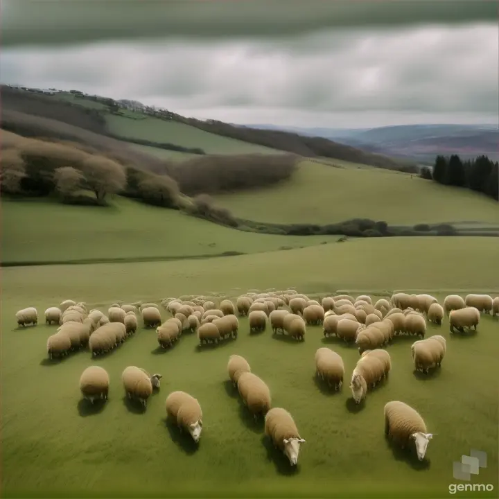 a herd of sheep grazing on a lush green field