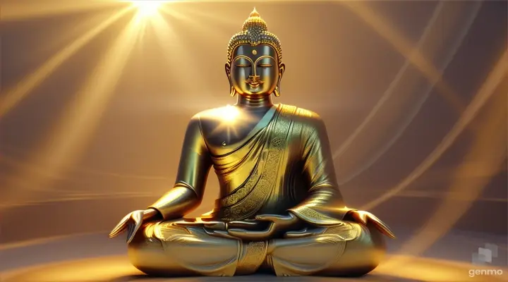 The Buddha is dressed in golden light and walks gracefully, emitting dazzling light.

3d style animation 16:9