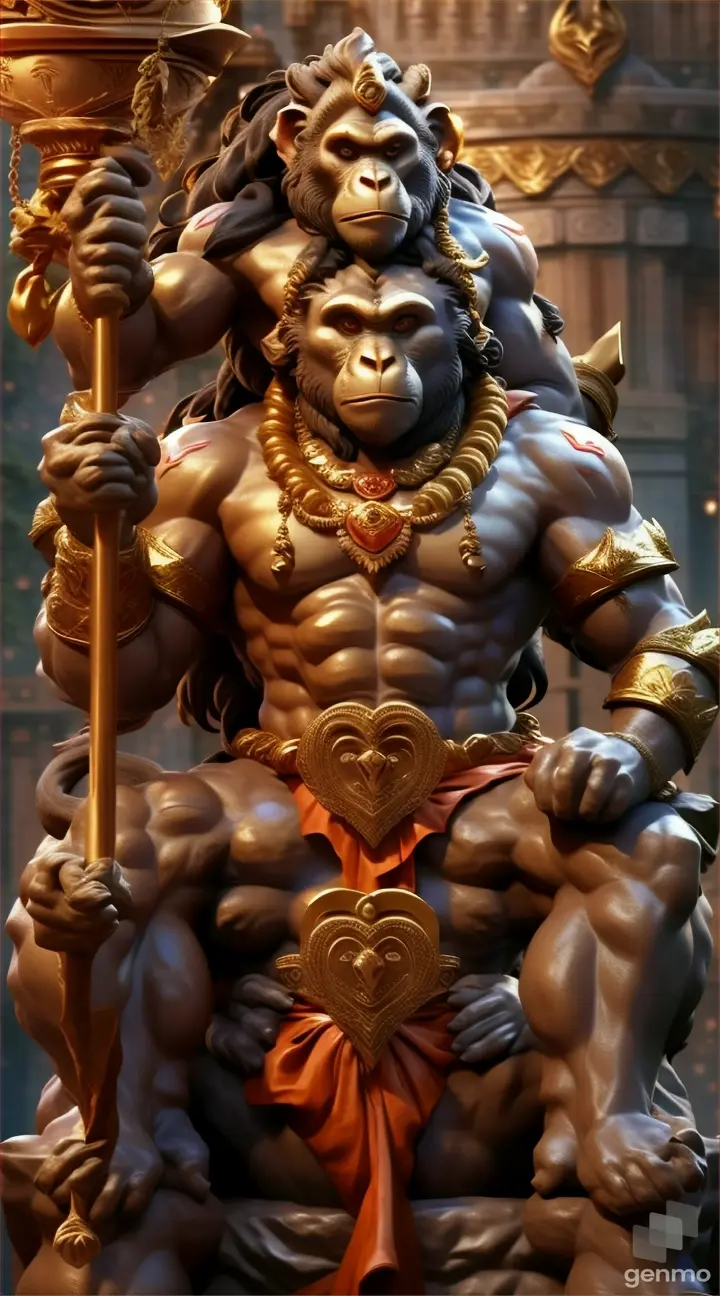 a statue of a monkey holding a large golden object