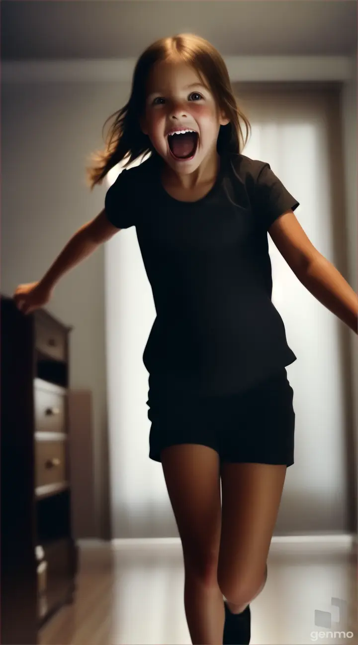 girl screaming and running to the room