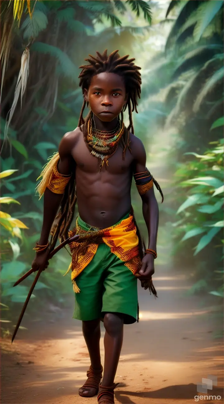 African courageous boy with dreadlocks hunting bush meat