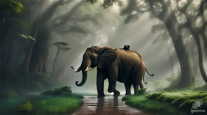 very good friends. One day, they went to a big waterfall. The elephant lost his way near the