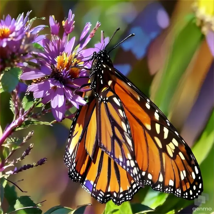 a monarch butterfly resting on a purple flower