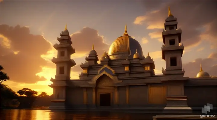 The trailer opens with a majestic view of the ancient city of Majapahit, bathed in the soft glow of the setting sun. As the camera pans across the landscape, the grandeur of the empire's architecture and monuments is revealed, setting the stage for a captivating historical journey. (Cinematic, drama, lighting, dark, 16:8)