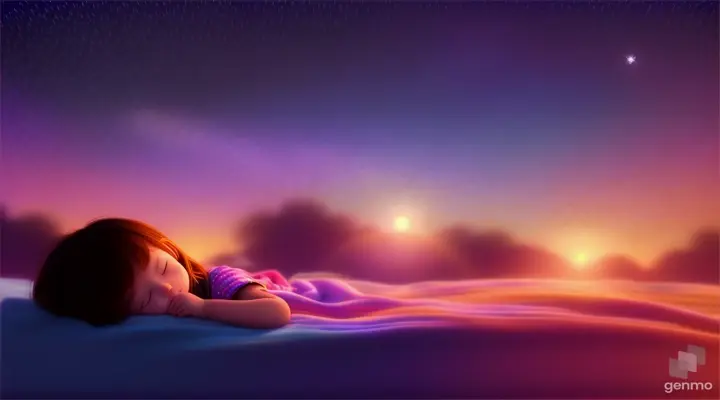 Make an animated video in loop of kids sleeping and gazing stars at night.