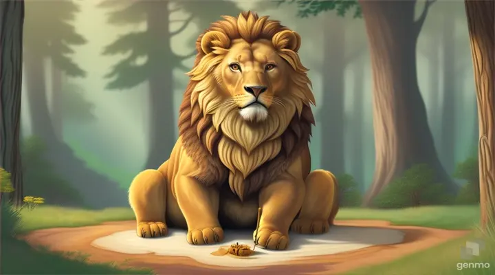 "Illustrate the lion questioning the bear about the honey."
