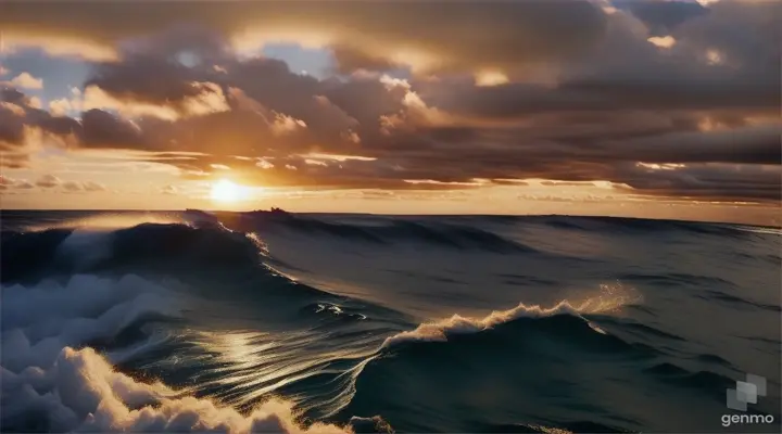 clouds begin to gather over the sea, the wind disperses ripples on the sea, the excitement at sea begins to intensify, the sun begins to be covered with clouds