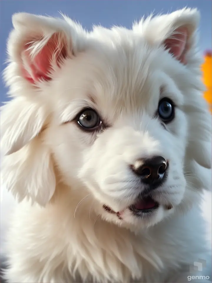 Funny  white cute puppy close view