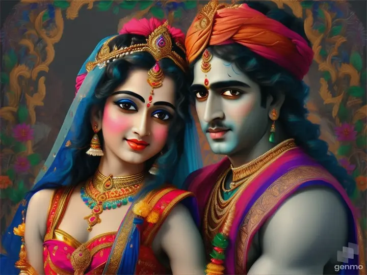 Lord Krishna with Radha kiding